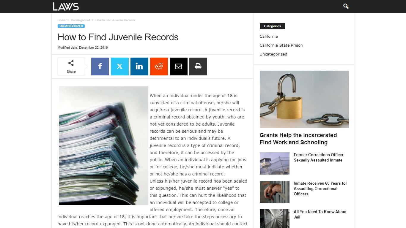 How to Find Juvenile Records - LAWS.com - Prison